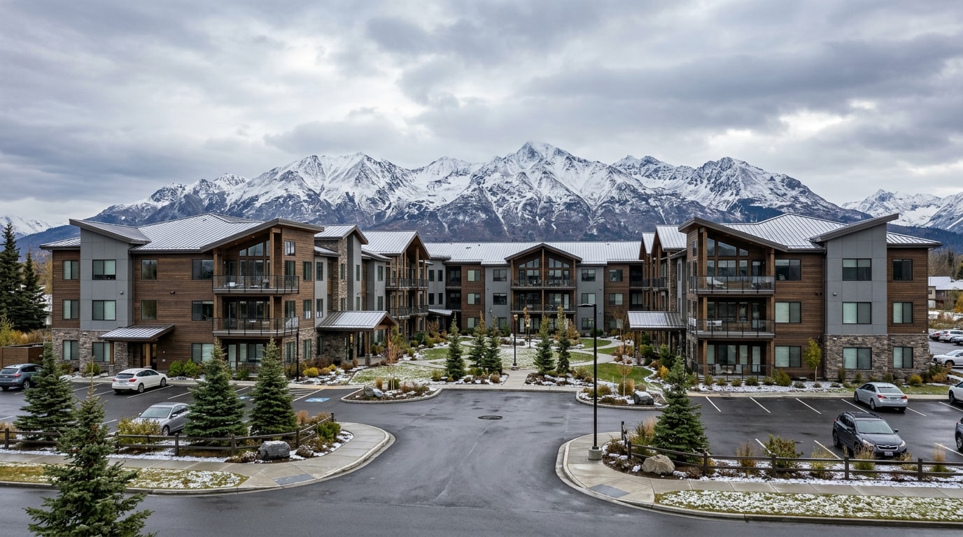 Apartment complex exterior in South Anchorage, Alaska
